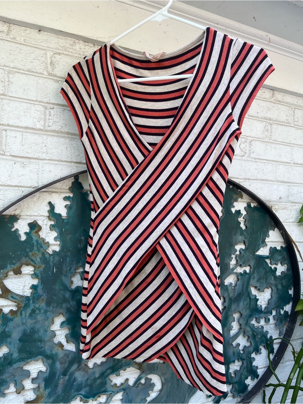 Bailey 44 Striped Faux Wrap Surplice Top Size S Rayon Made in USA